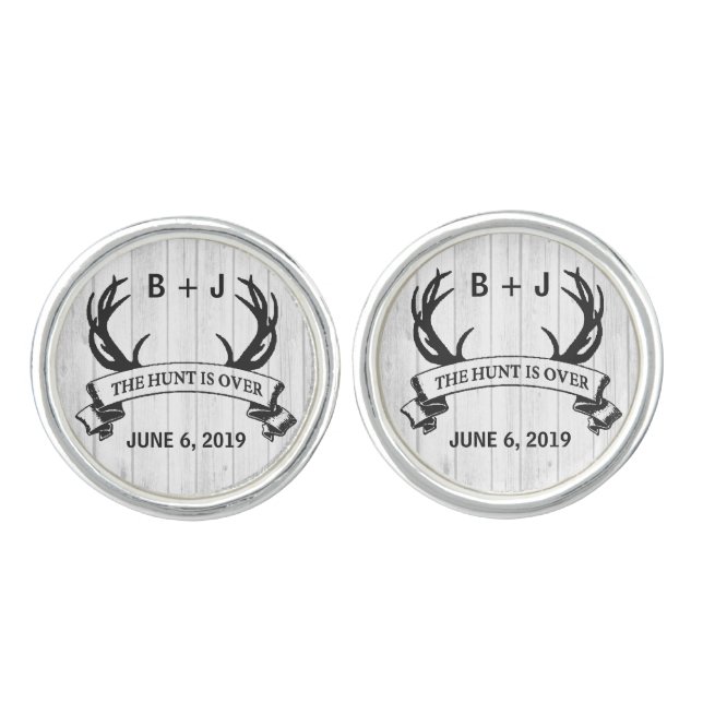 The Hunt is Over Deer Antlers Personalized Cufflinks (Front)