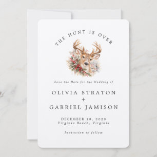 The Hunt is Over Greenery Plaid Save the Date  Invitation