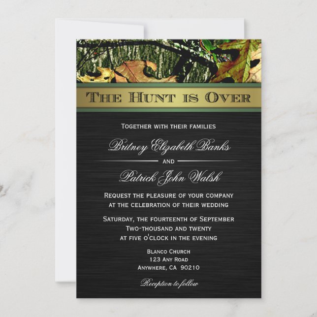 The Hunt is Over Hunting Camo Wedding Invitations (Front)