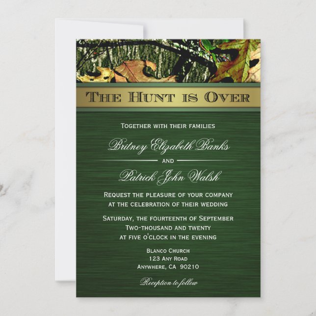 The Hunt is Over Hunting Camo Wedding Invitations (Front)