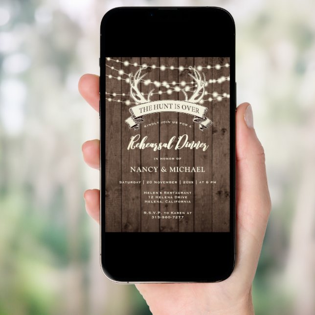 "The Hunt is Over" Rustic Barn Rehearsal Dinner Invitation (Front Digital)