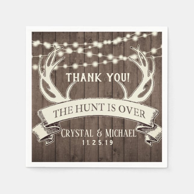 The Hunt is Over Rustic Barnwood Evening Wedding Napkins (Front)
