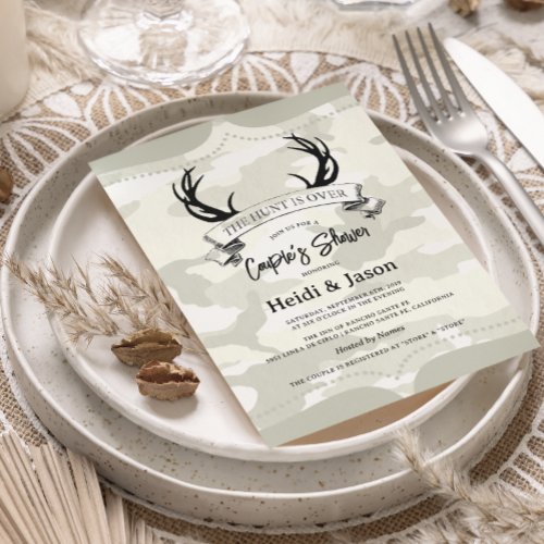 The Hunt is Over Rustic Camo Couples Shower Invitation