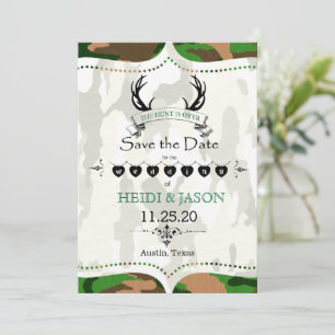 "The Hunt is Over" Rustic Camo Photo Save the Date