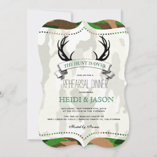 The Hunt is Over Rustic Camo Rehearsal Dinner Invitation