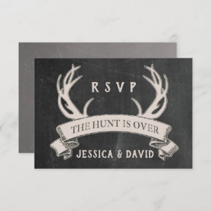The Hunt is Over Rustic Chalkboard Wedding RSVP