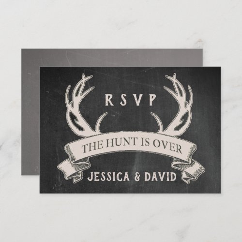 The Hunt is Over Rustic Chalkboard Wedding RSVP