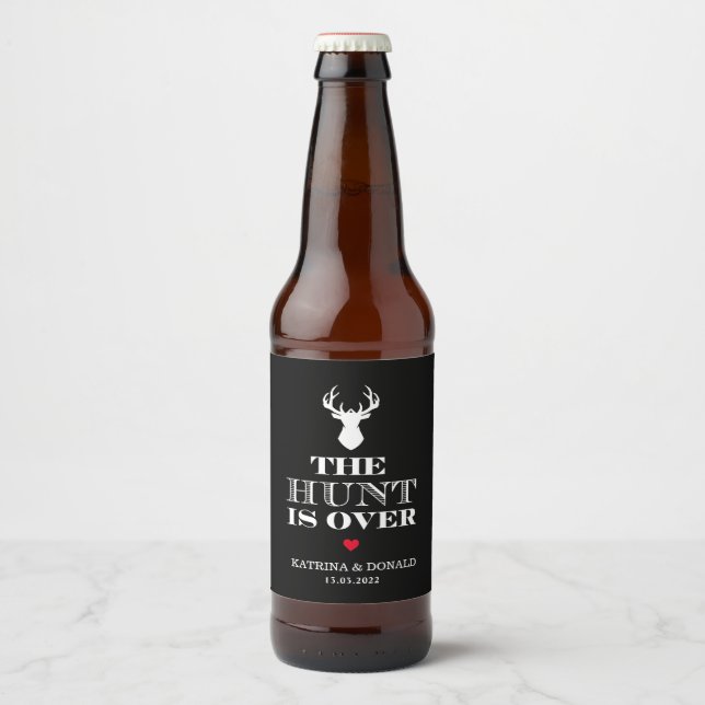 The Hunt is Over Rustic Country Wedding Beer Bottle Label (Front)