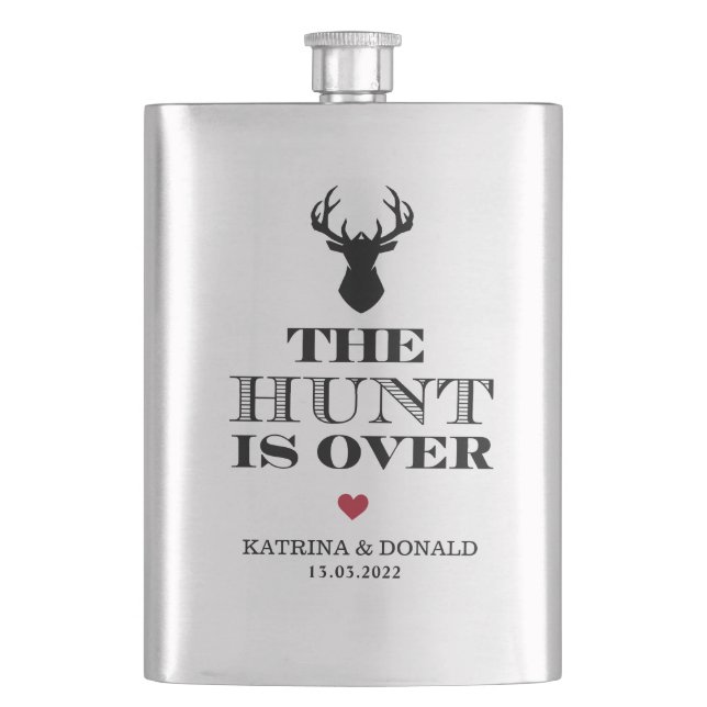 The Hunt is Over Rustic Country Wedding  Flask (Front)