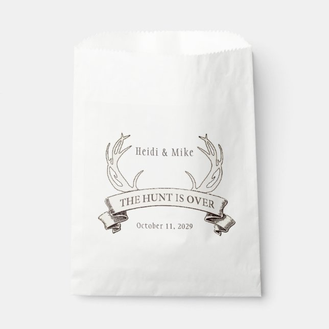 "The Hunt is Over" Rustic Custom Wedding  Favor Bag (Front)