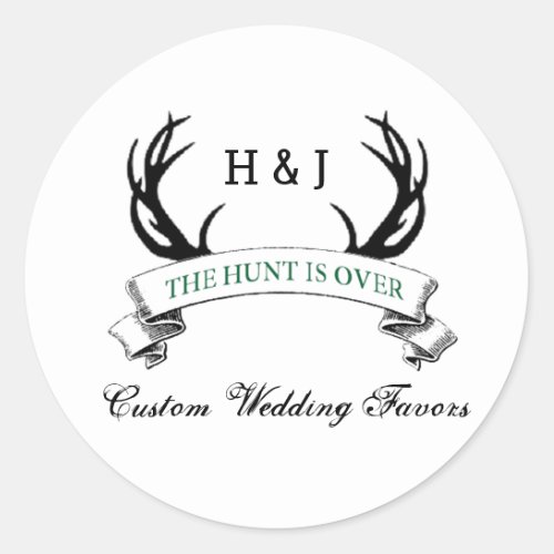 The Hunt is Over Rustic Custom Wedding Favors Classic Round Sticker