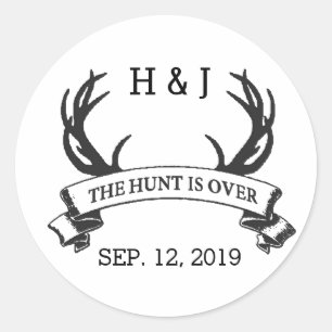 "The Hunt is Over" Rustic Custom Wedding Favors Classic Round Sticker