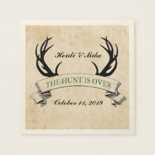 "The Hunt is Over" Rustic Custom Wedding Gift Napkins