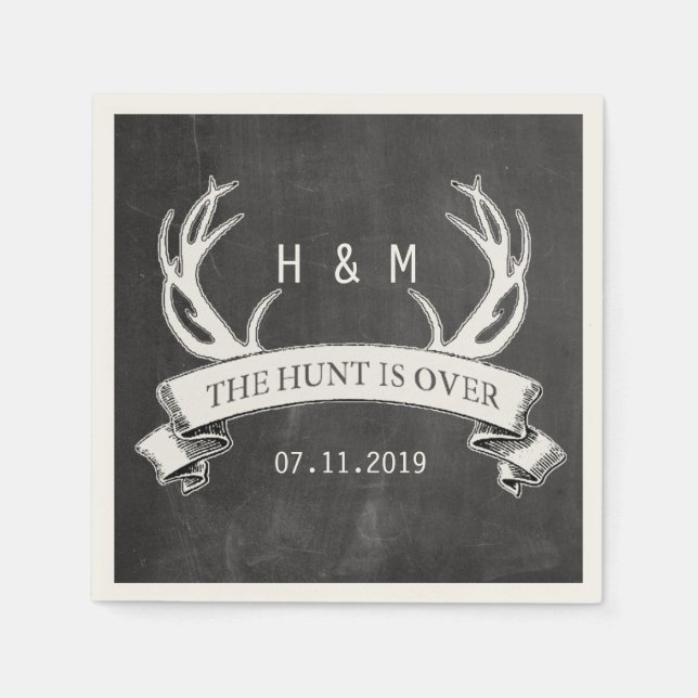 "The Hunt is Over" Rustic Custom Wedding Gift Napkins (Front)