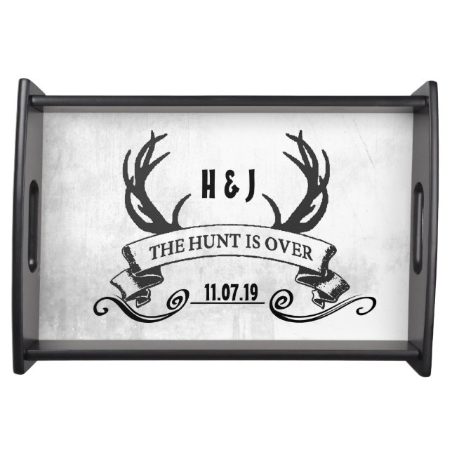 "The Hunt is Over" Rustic Custom Wedding Gift Serving Tray (Front)