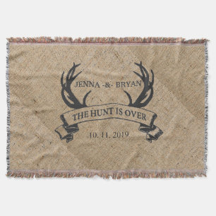 "The Hunt is Over" Rustic Custom Wedding Gift Throw Blanket