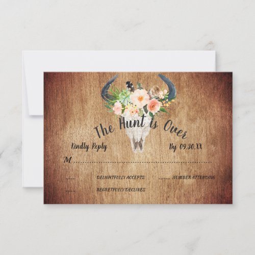 The Hunt is Over Rustic Floral Antelope RSVP Invitation