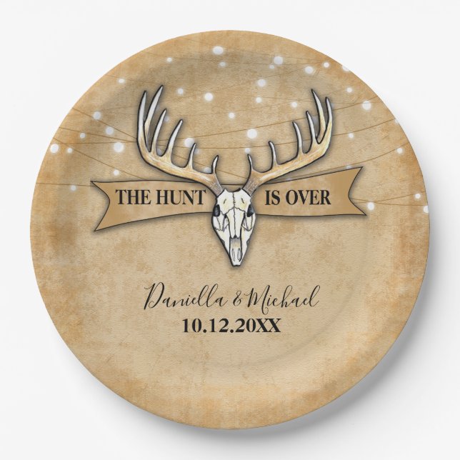 The Hunt Is Over Rustic Wedding Paper Plates (Front)