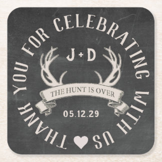 The Hunt is Over Wedding Favor Personalized Square Paper Coaster