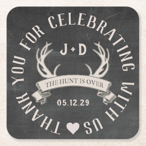 The Hunt is Over Wedding Favor Personalized Square Square Paper Coaster