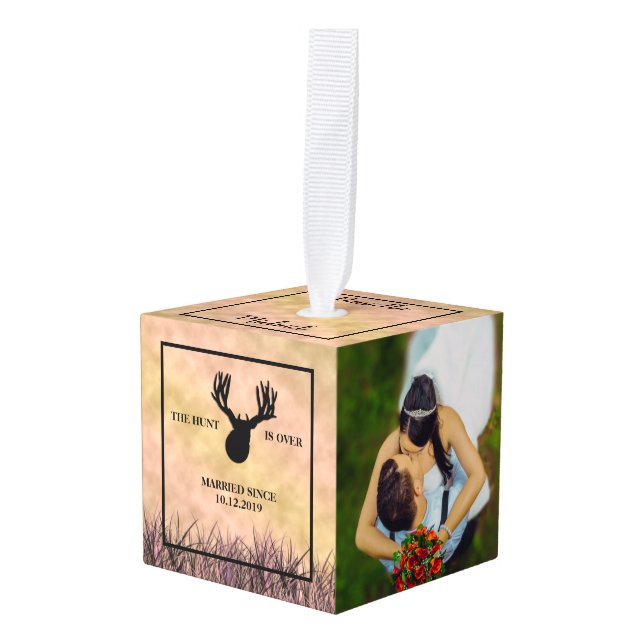 The Hunt is Over Wedding Gift Custom Photo Cube Ornament (Front Angled)
