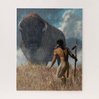 The Hunter And The Buffalo Jigsaw Puzzle by ArtOfDanielEskridge at Zazzle