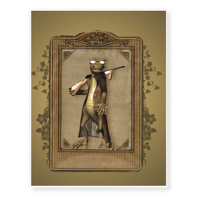 The hunter, funny gecko temporary tattoos (Front)