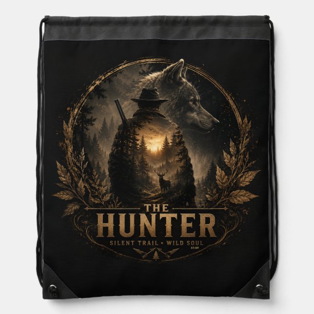 The Hunter , Into the Wild Silence  Drawstring Bag (Front)