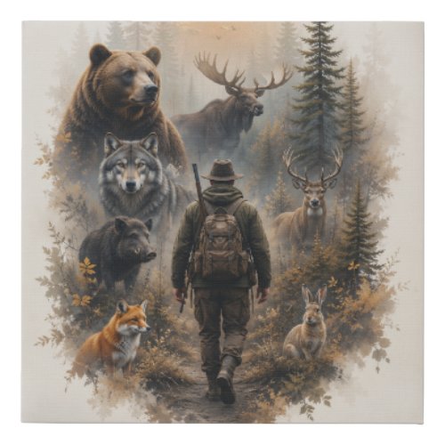 The Hunter , Into the Wild Silence Faux Canvas Print