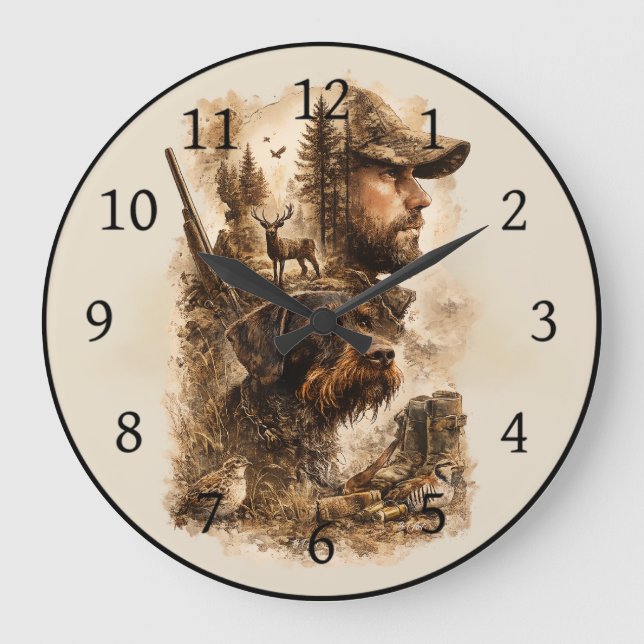 The Hunter's Bond – German Wirehaired Pointer Large Clock (Front)
