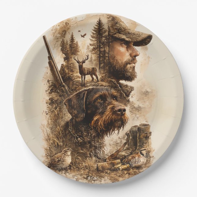 The Hunter's Bond – German Wirehaired Pointer Paper Plates (Front)