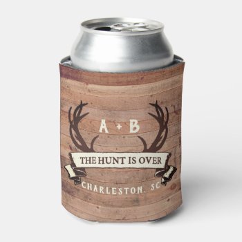 The Hunt's Over Custom Rustic Antler Wedding Favor Can Cooler by riverme at Zazzle