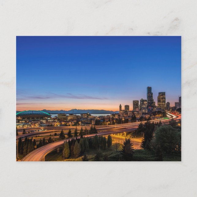 The I-5 freeway and downtown Seattle at twilight Postcard (Front)