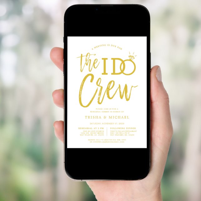The I Do Crew | Rehearsal Dinner Gold+White  Invit Invitation (Front Digital)