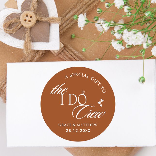 The I Do Crew Wedding Party Gift Favor Terracotta Classic Round Sticker (Creator Uploaded)