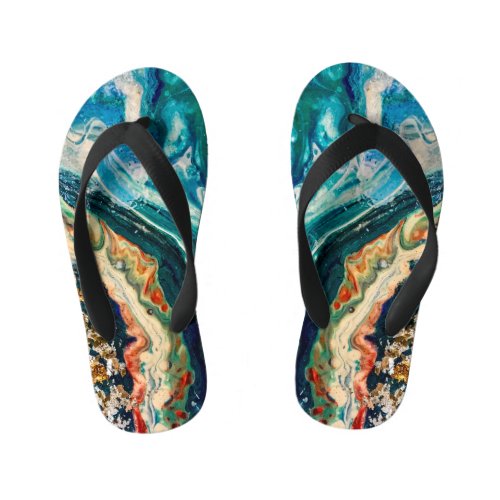 The Ice and The Fish abstract painting  Kids Flip Flops