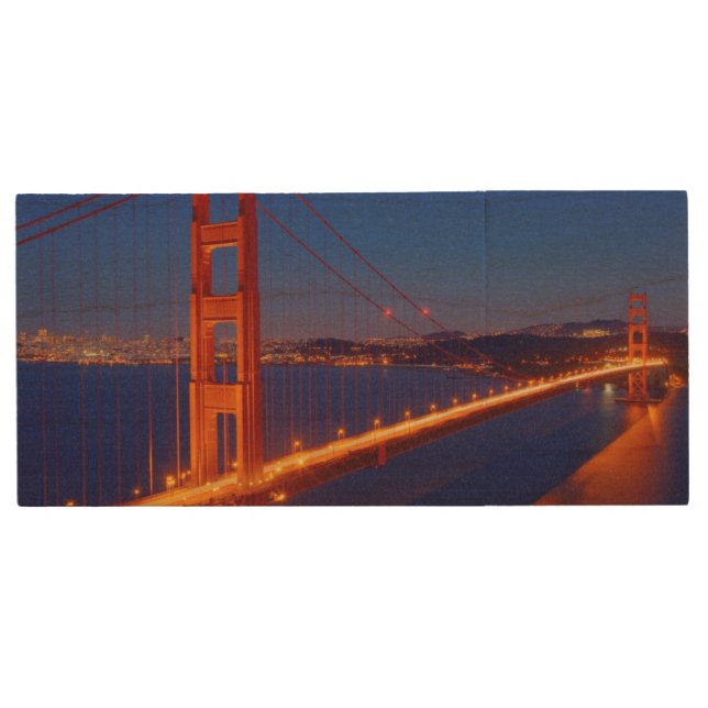The iconic bridge with San Francisco Wood USB Flash Drive (Front)