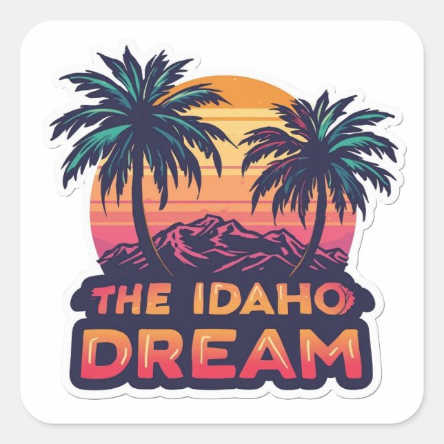 The Idaho Dream American Retro Sunset Square Sticker (Front)