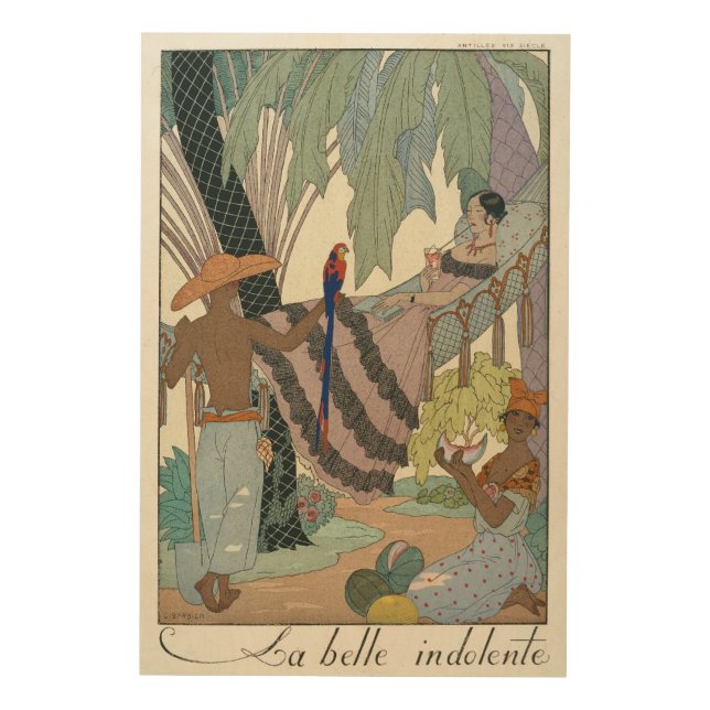 The idle beauty (pochoir print) wood wall art (Front)