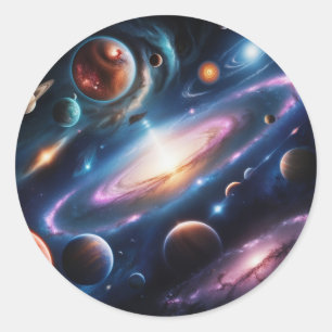 The image of planets, classic round sticker