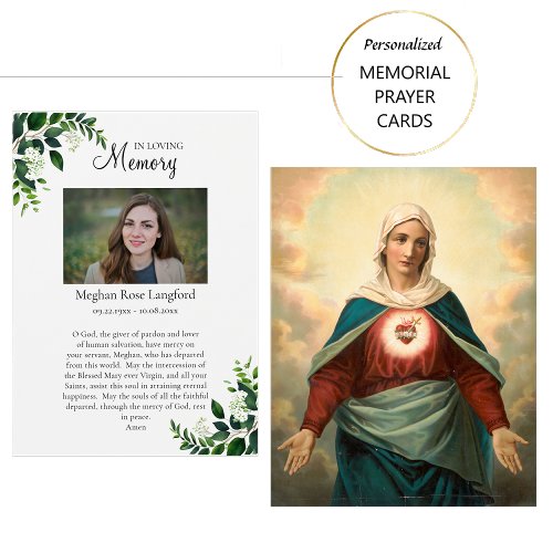The Immaculate Heart of Mary Funeral Prayer Card