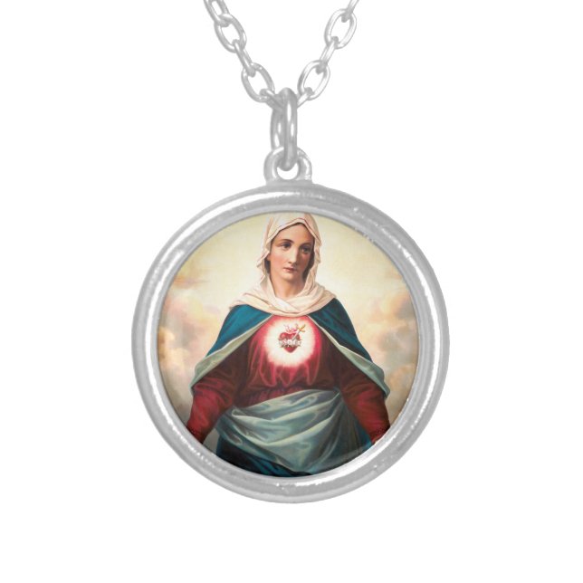 The Immaculate Heart of Mary Silver Plated Necklace (Front)