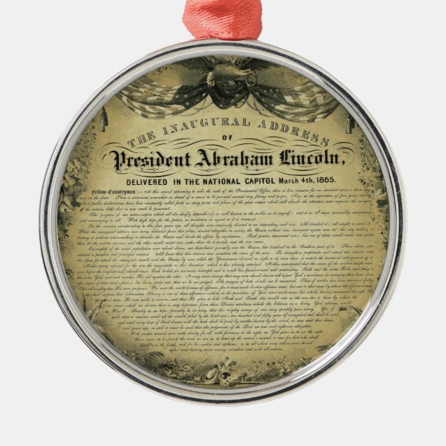 The Inaugural Address of President Abraham Lincoln Metal Ornament (Front)
