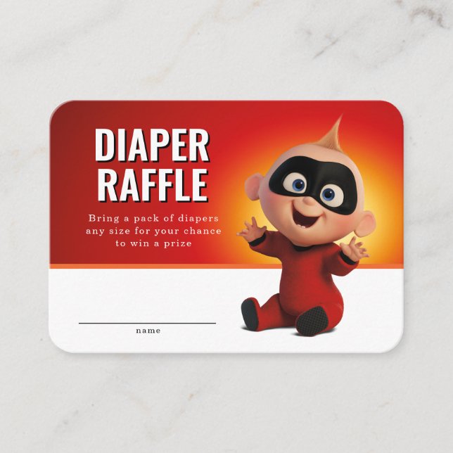 The Incredibles Baby Shower Diaper Raffle Place Card (Front)