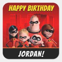 The Incredibles Family Birthday Square Sticker