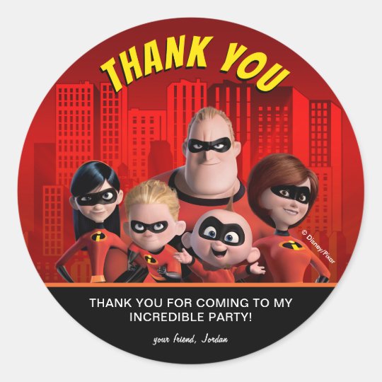 The Incredibles Family Birthday Thank You Classic Round Sticker ...