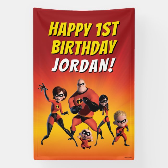 The Incredibles Family First Birthday Banner (Vertical)