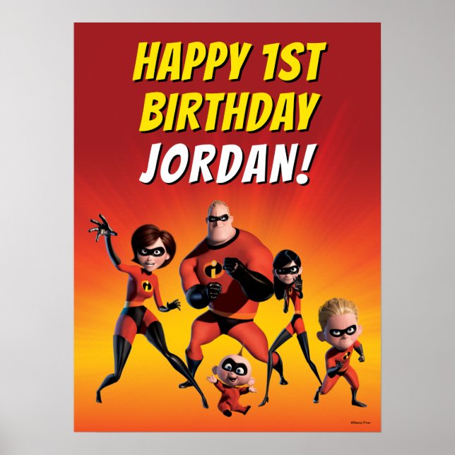 The Incredibles Family First Birthday Poster (Front)