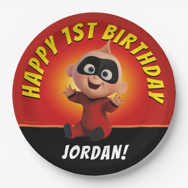 The Incredibles Happy First Birthday Paper Plates (Front)