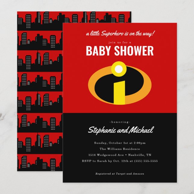 The Incredibles Logo Superhero Baby Shower Invitation (Front/Back)